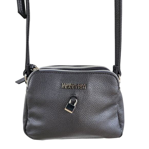 Kenneth Cole Reaction Gray Vegan Leather Crossbody Bag Small Purse w/ Lock Charm - Picture 1 of 13